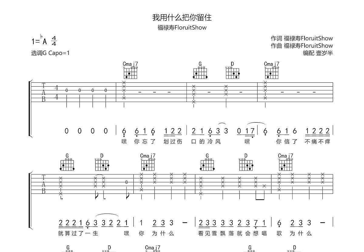 我用什么把你留住吉他谱预览图