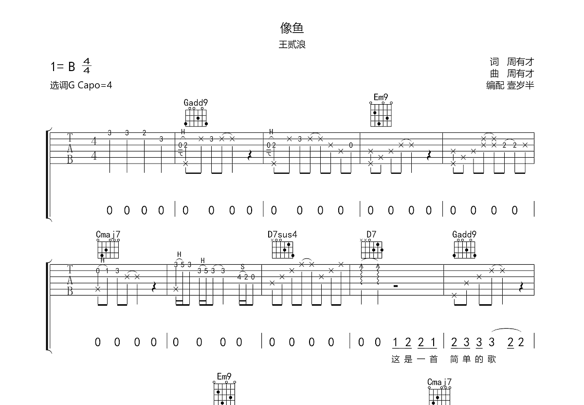 像鱼吉他谱预览图