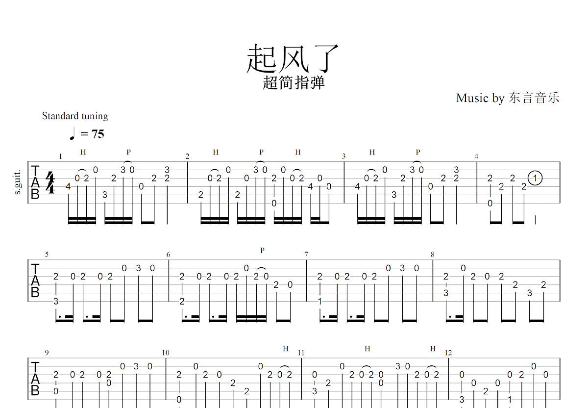 起风了吉他谱预览图