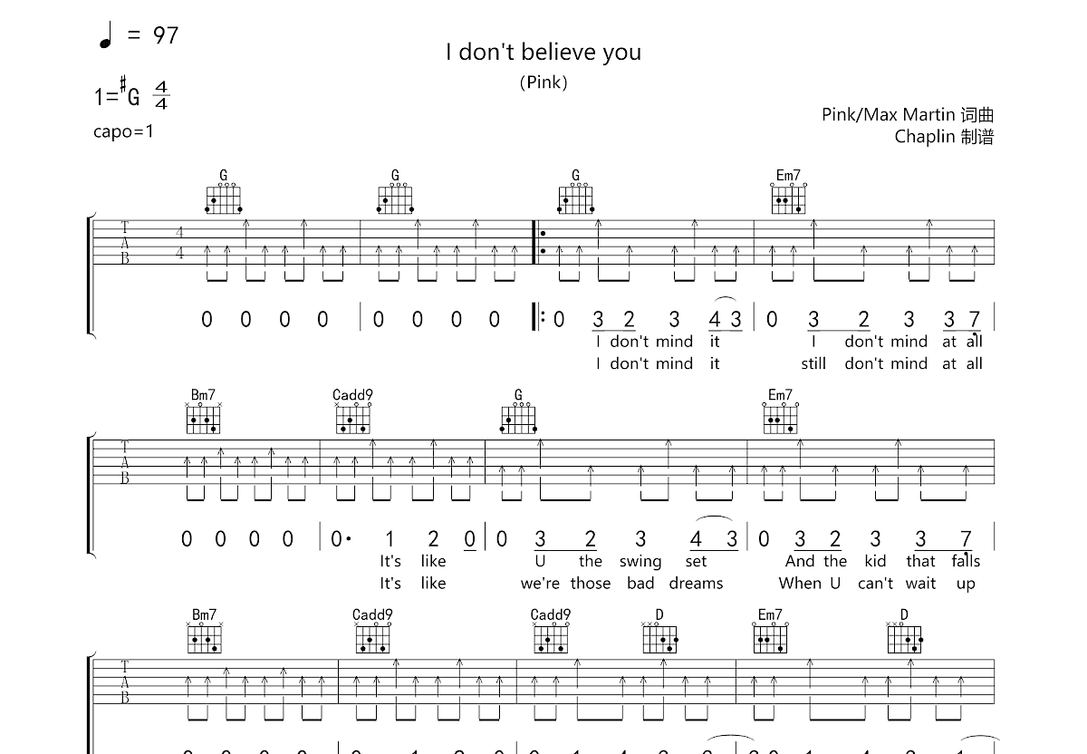 I don't believe you吉他谱预览图