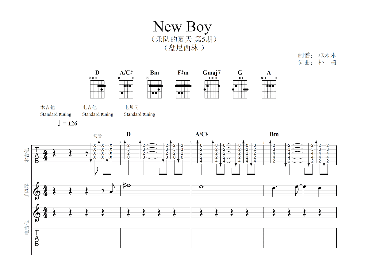 NEW BOY吉他谱预览图