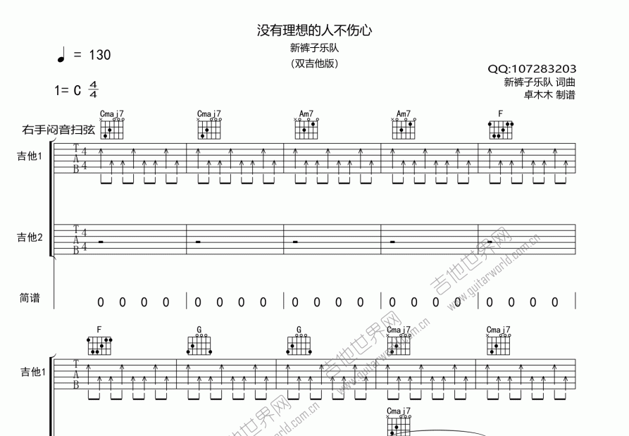 没有理想的人不伤心（双吉他版）吉他谱预览图