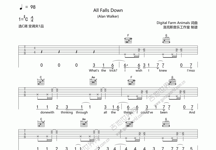 All falls down吉他谱预览图