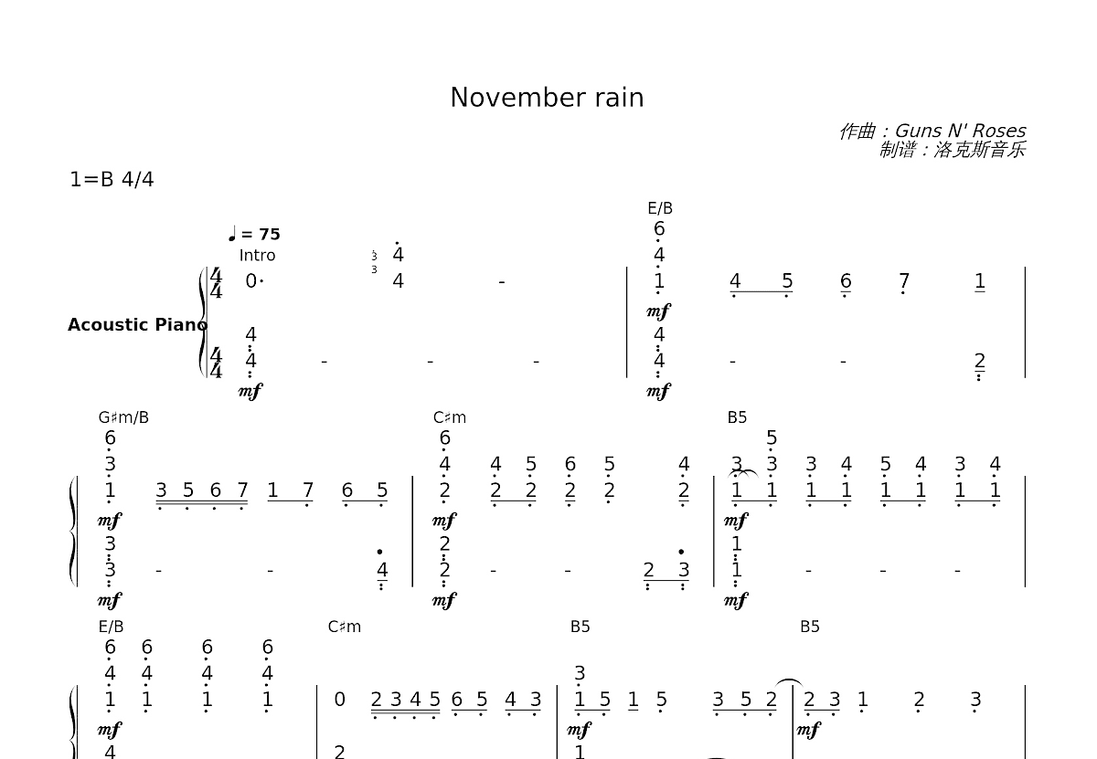 November rain简谱预览图