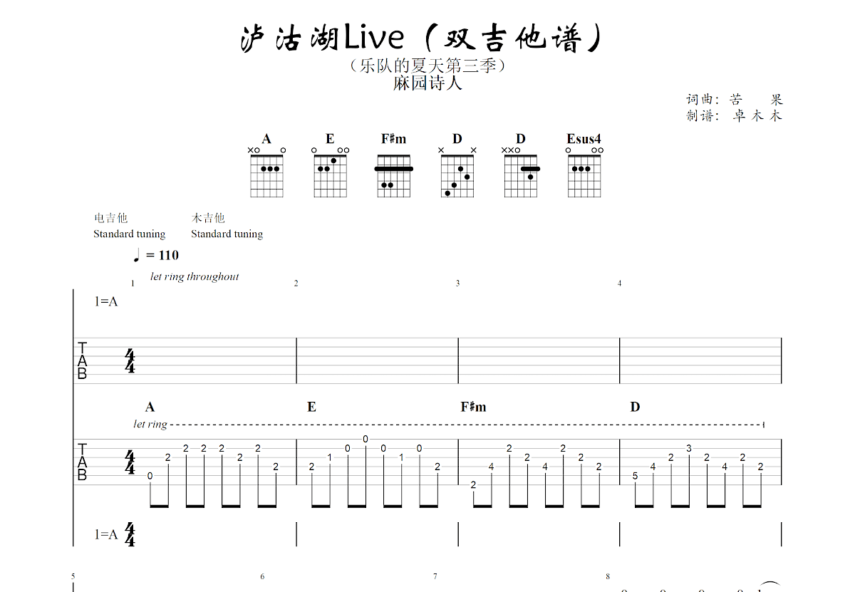 泸沽湖吉他谱预览图