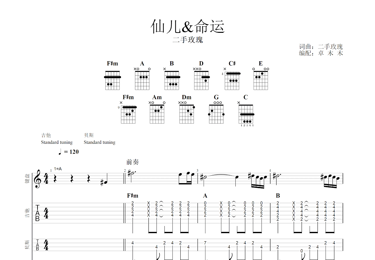 二手玫瑰仙儿吉他谱图片