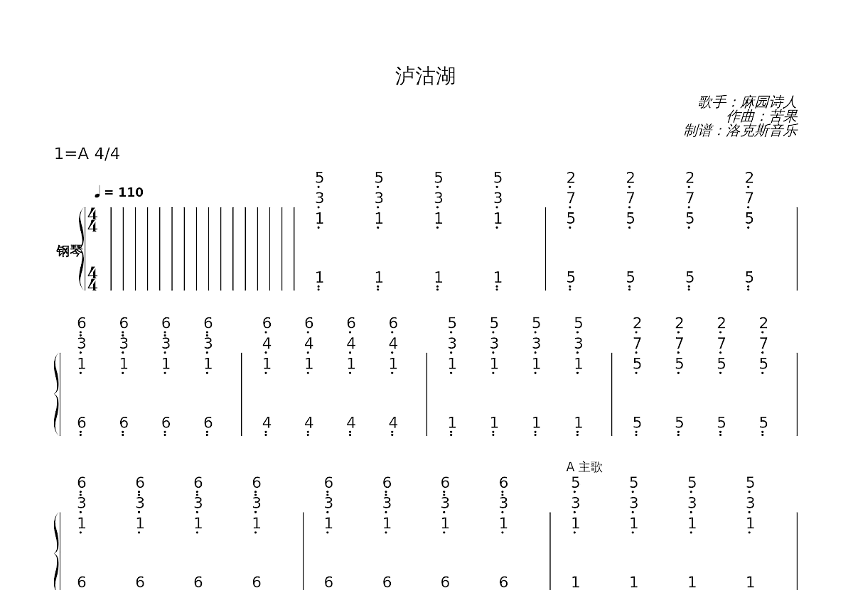 泸沽湖简谱预览图