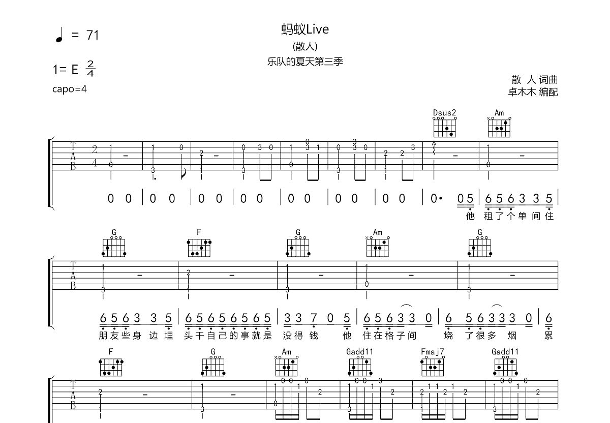 蚂蚁吉他谱预览图