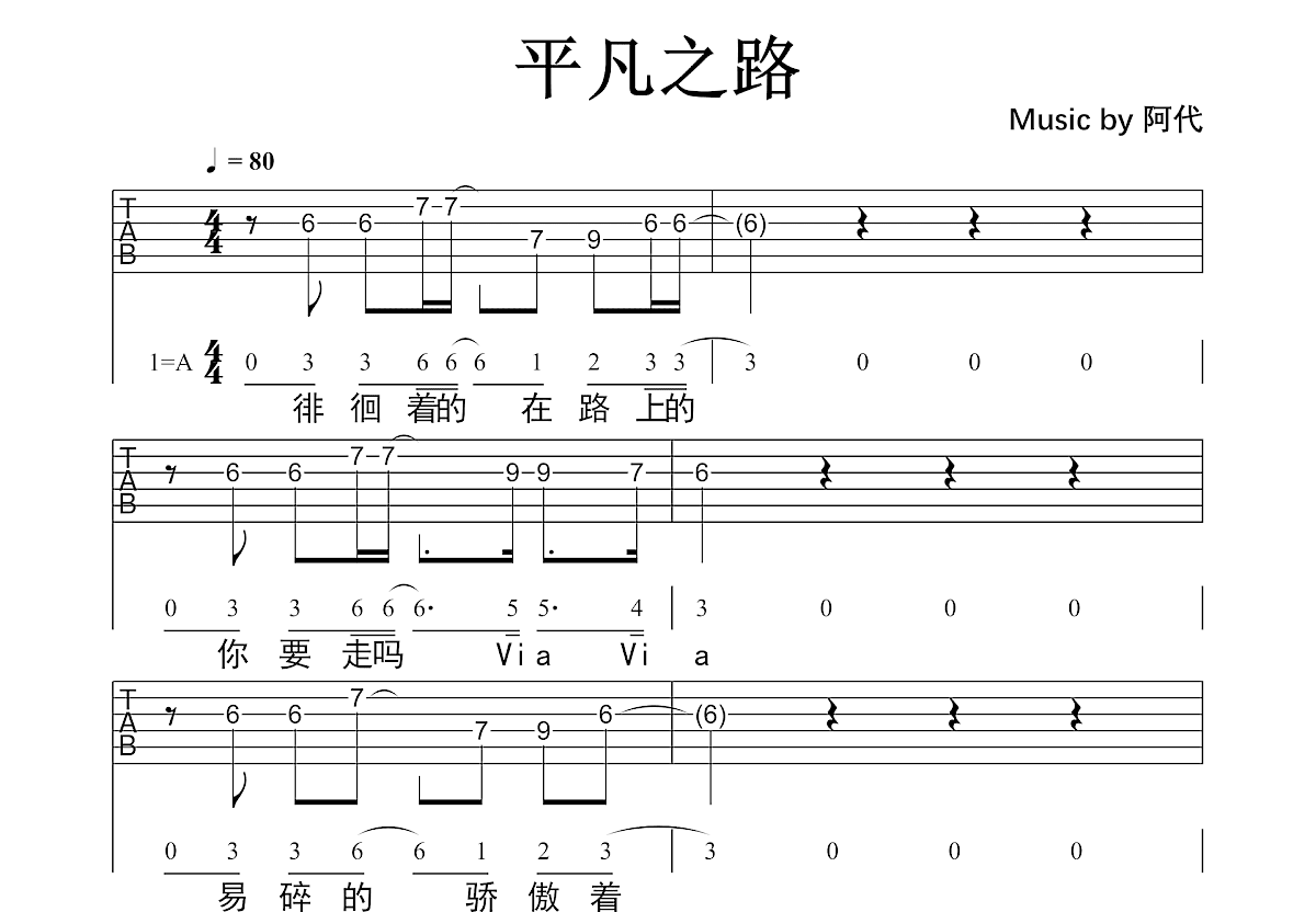 平凡之路吉他谱预览图