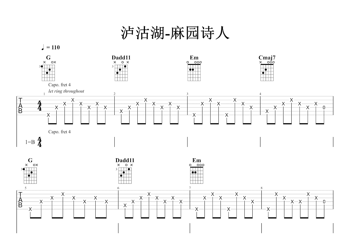 泸沽湖吉他谱预览图