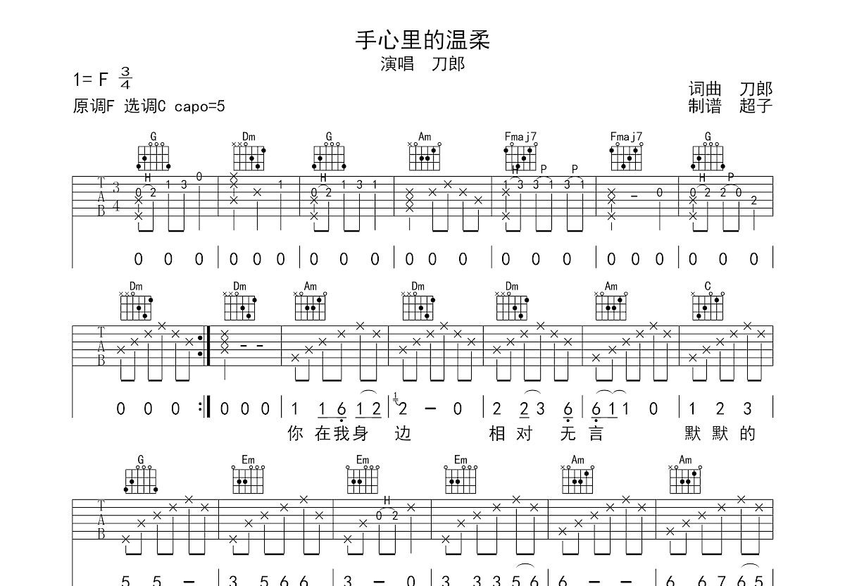 手心里的温柔吉他谱预览图