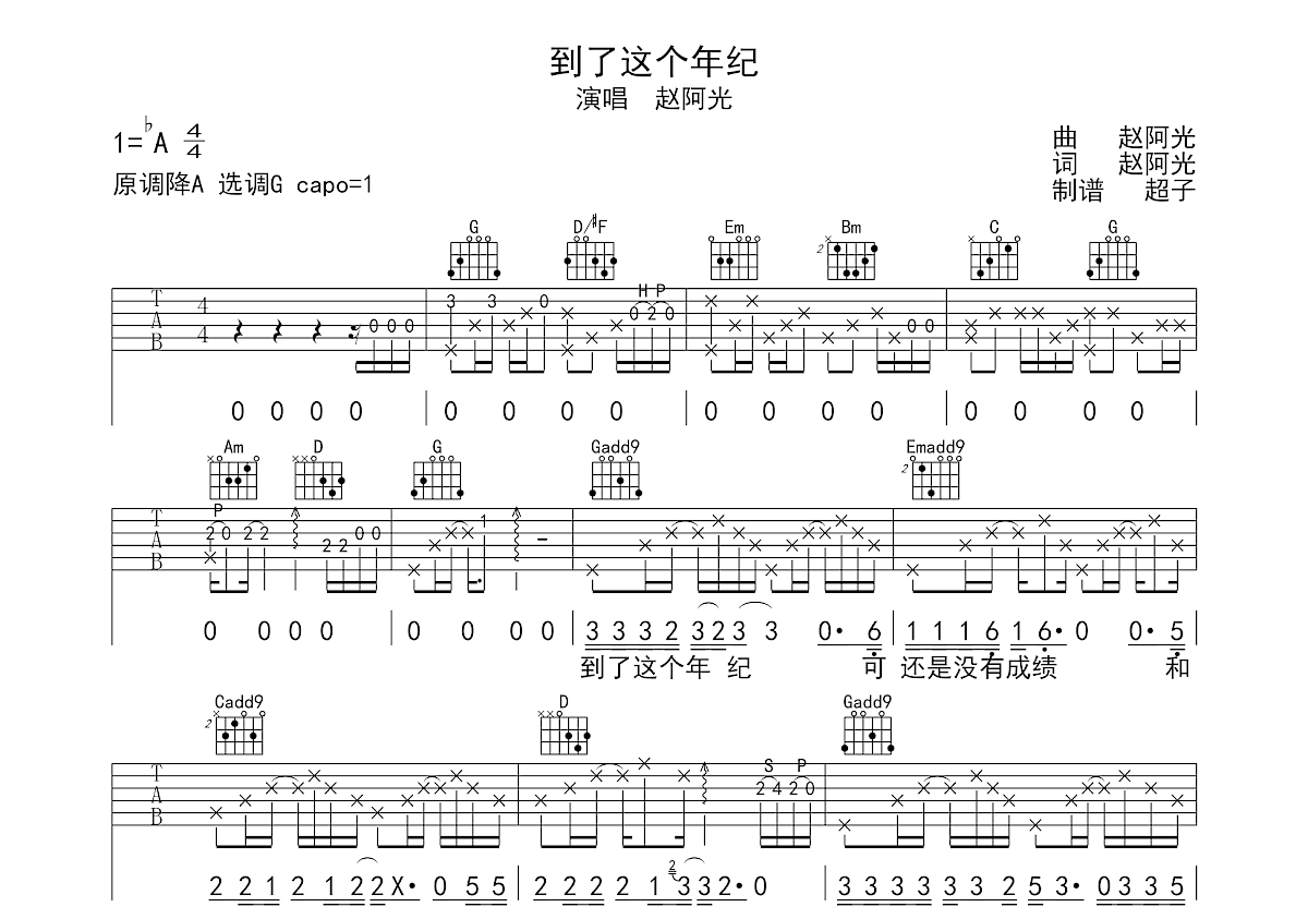到了这个年纪吉他谱预览图