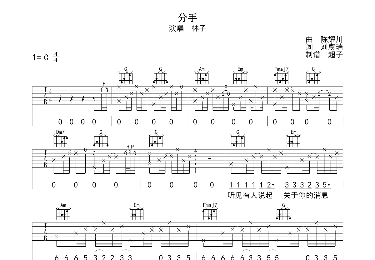 分手吉他谱预览图