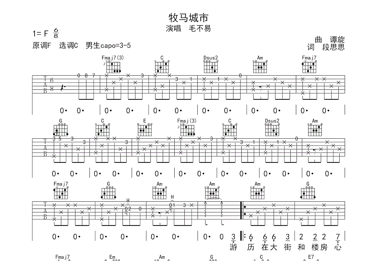 牧马城市吉他谱预览图