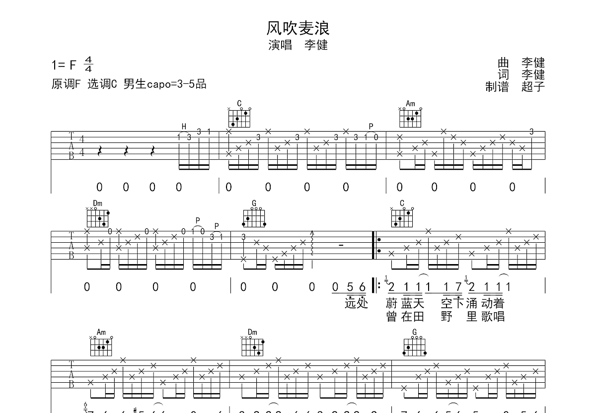 风吹麦浪吉他谱预览图