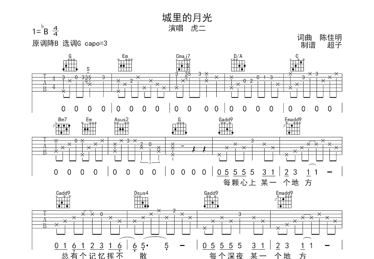 城里的月光吉他谱预览图