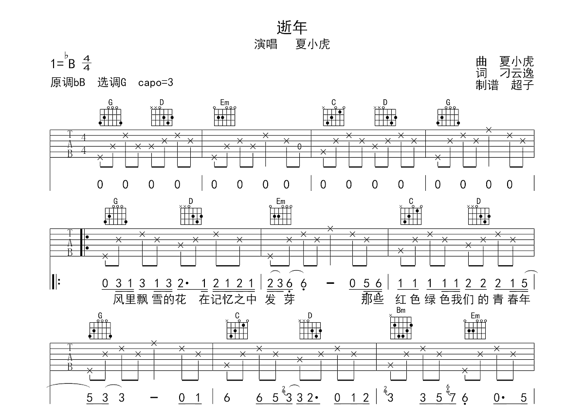 逝年吉他谱预览图