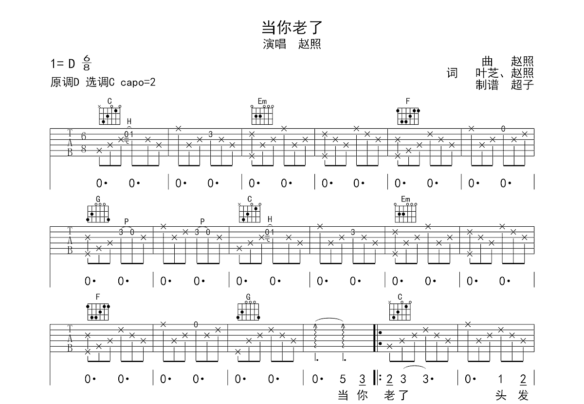 当你老了吉他谱预览图