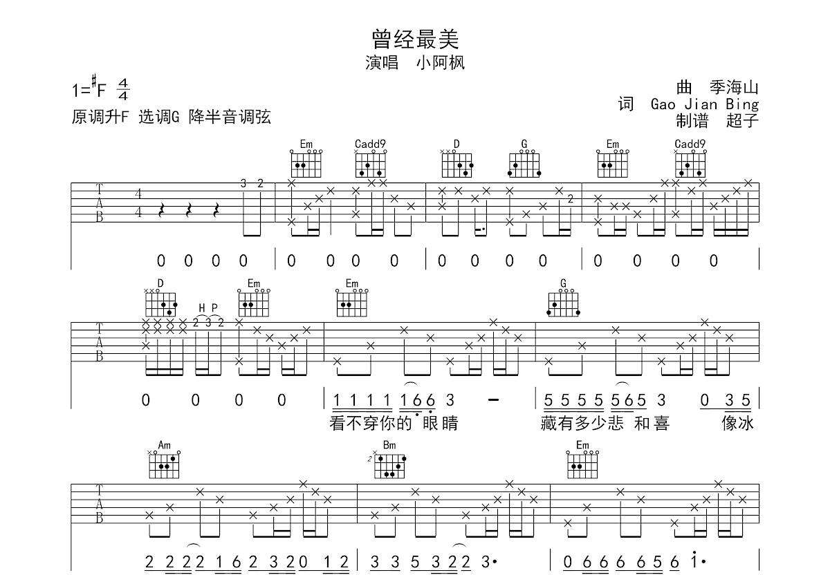 曾经最美吉他谱预览图