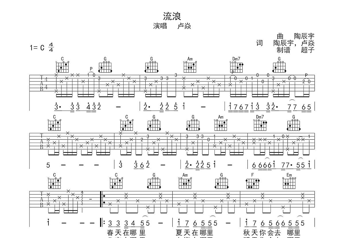 流浪吉他谱预览图