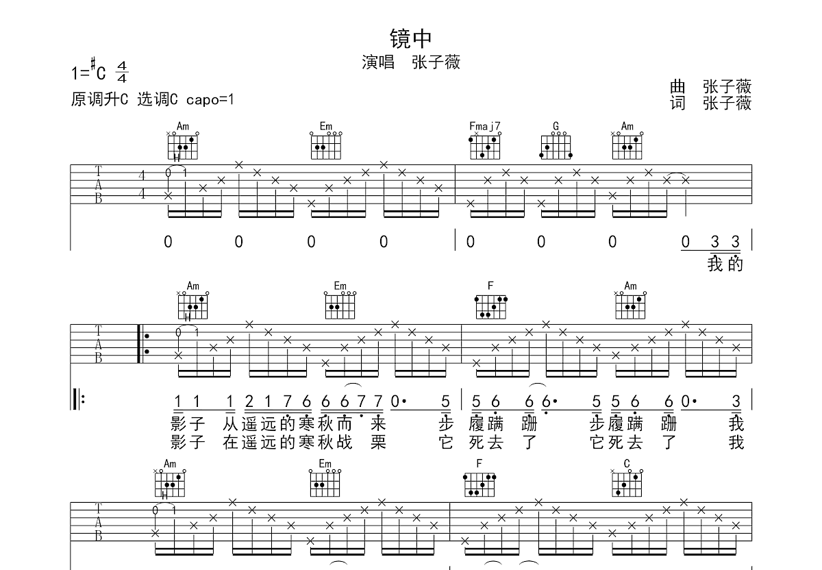 镜中吉他谱预览图