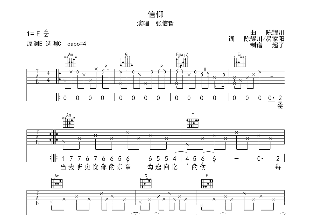 信仰吉他谱预览图