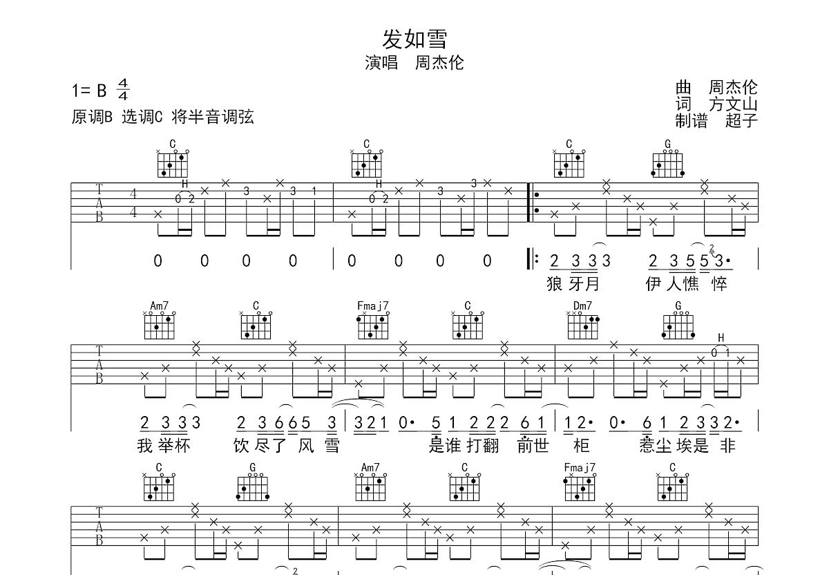 发如雪吉他谱预览图
