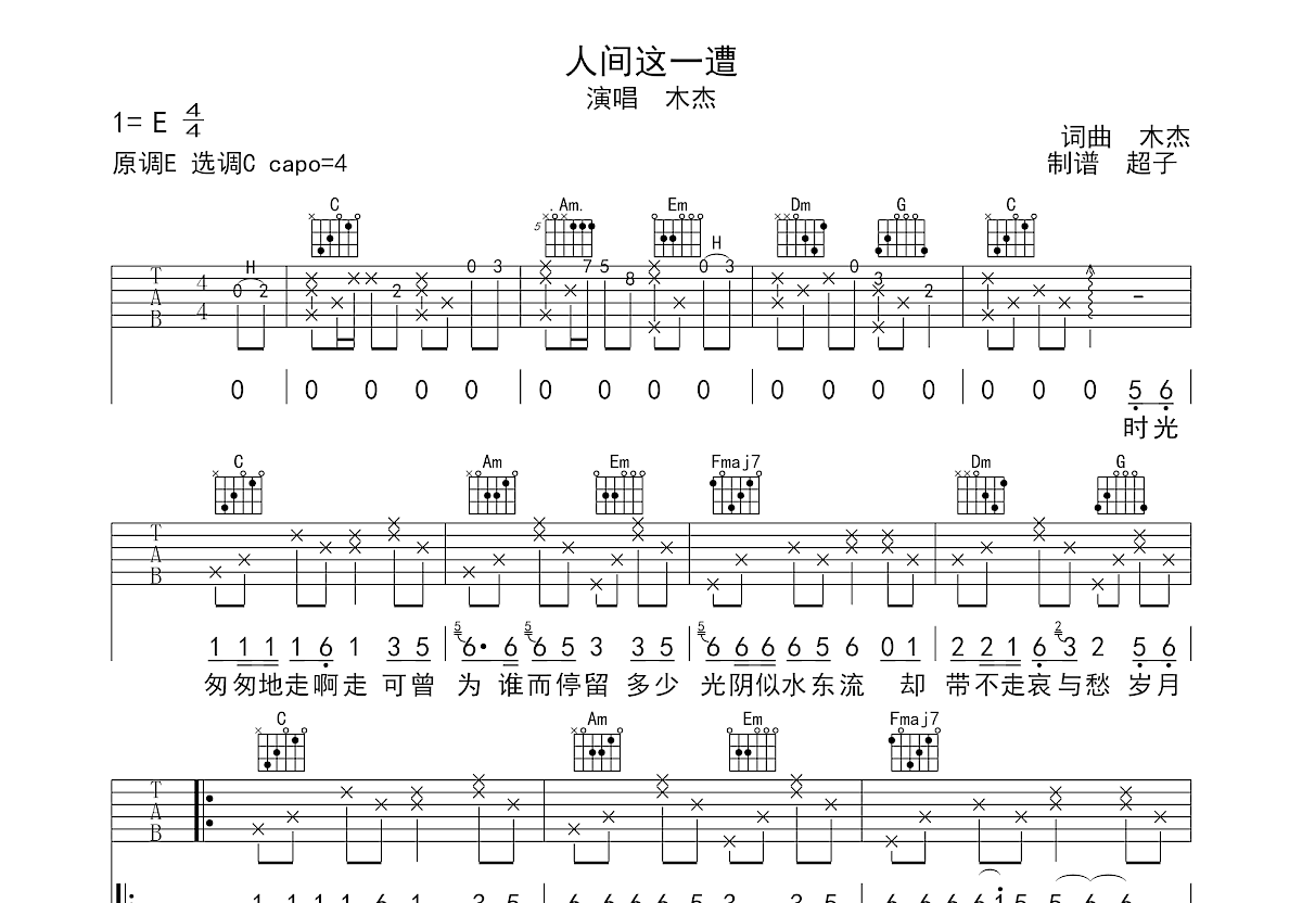 人间这一遭吉他谱预览图