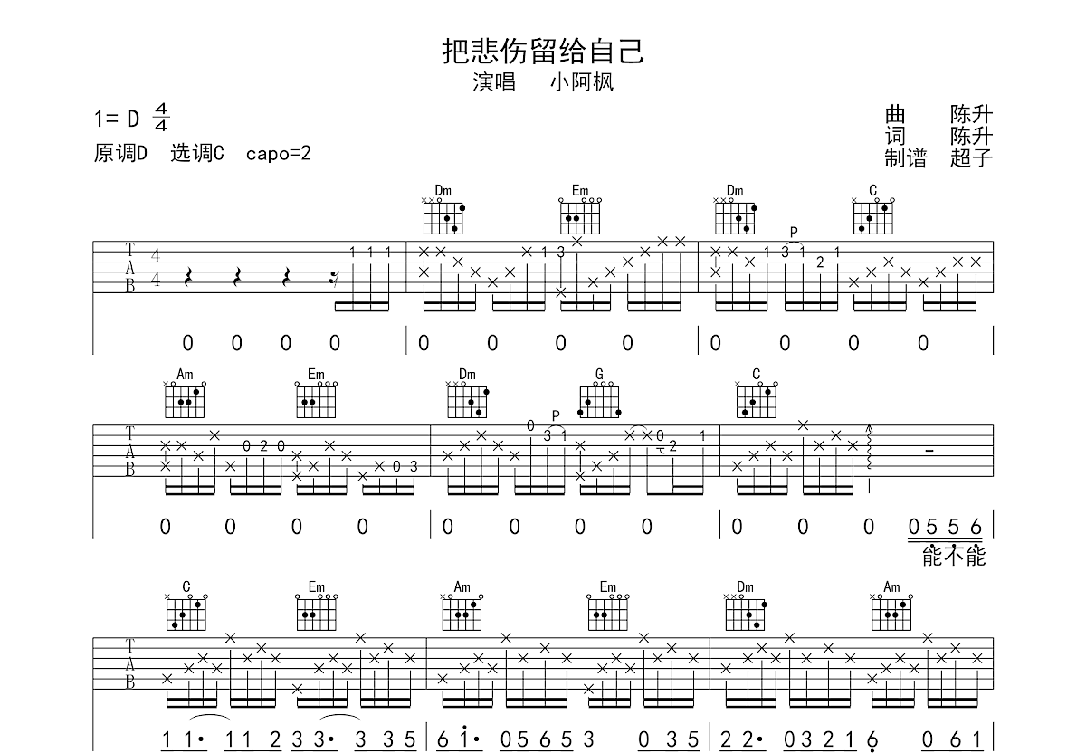 把悲伤留给自己吉他谱预览图