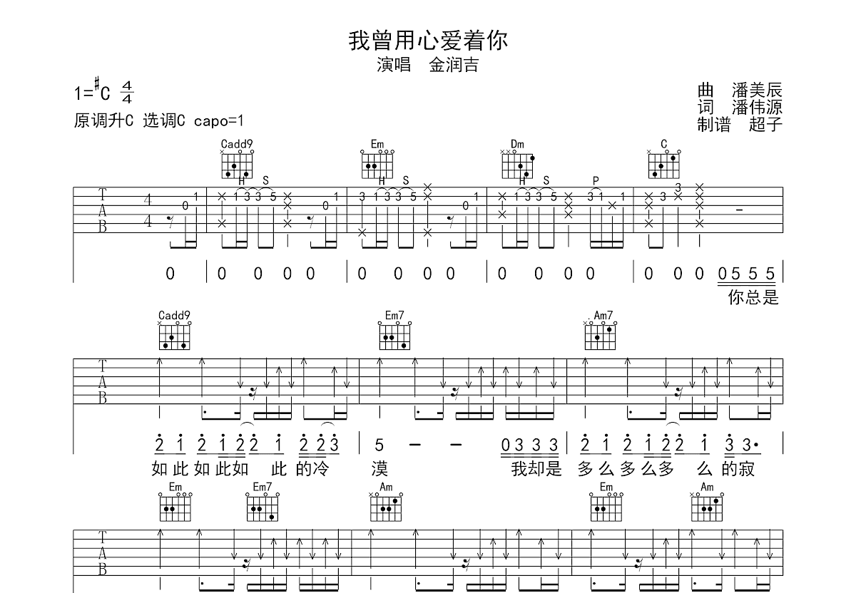 我曾用心爱着你吉他谱预览图