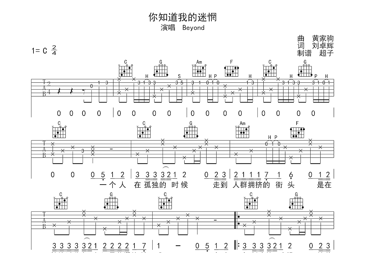 你知道我的迷惘吉他谱预览图