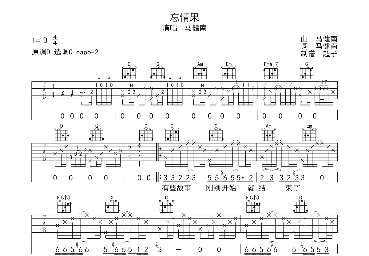 忘情果吉他谱预览图