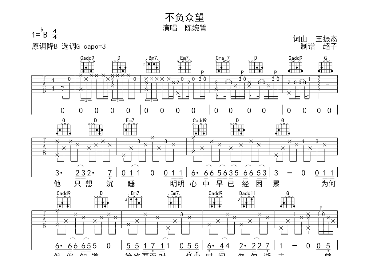 不负众望吉他谱预览图