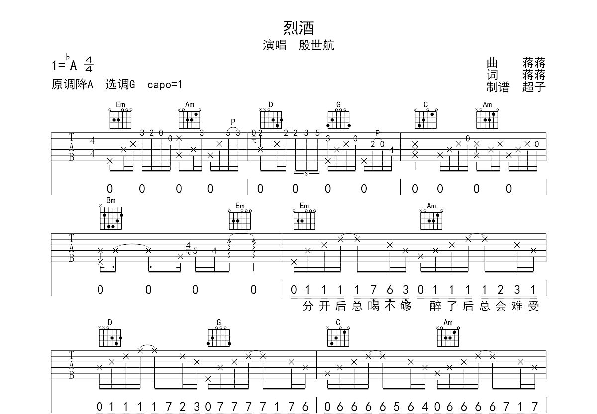 烈酒吉他谱预览图