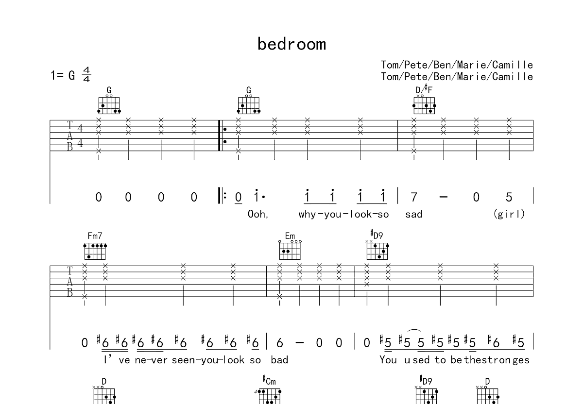 Bedroom吉他谱预览图