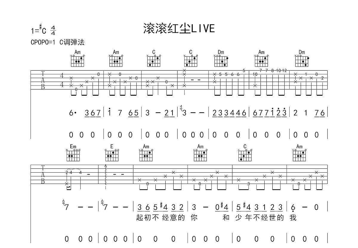 滚滚红尘吉他谱预览图