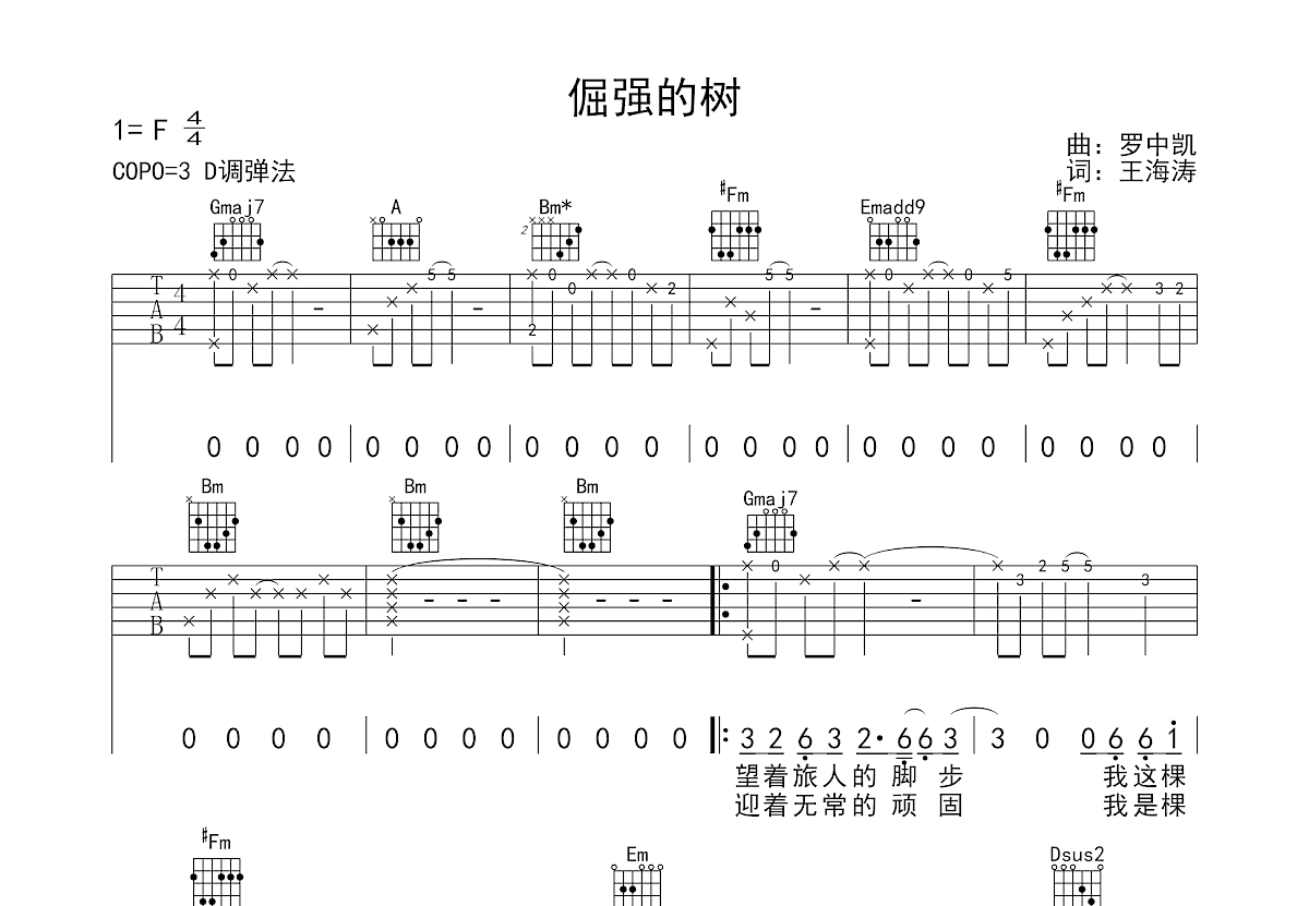 倔强的树吉他谱预览图