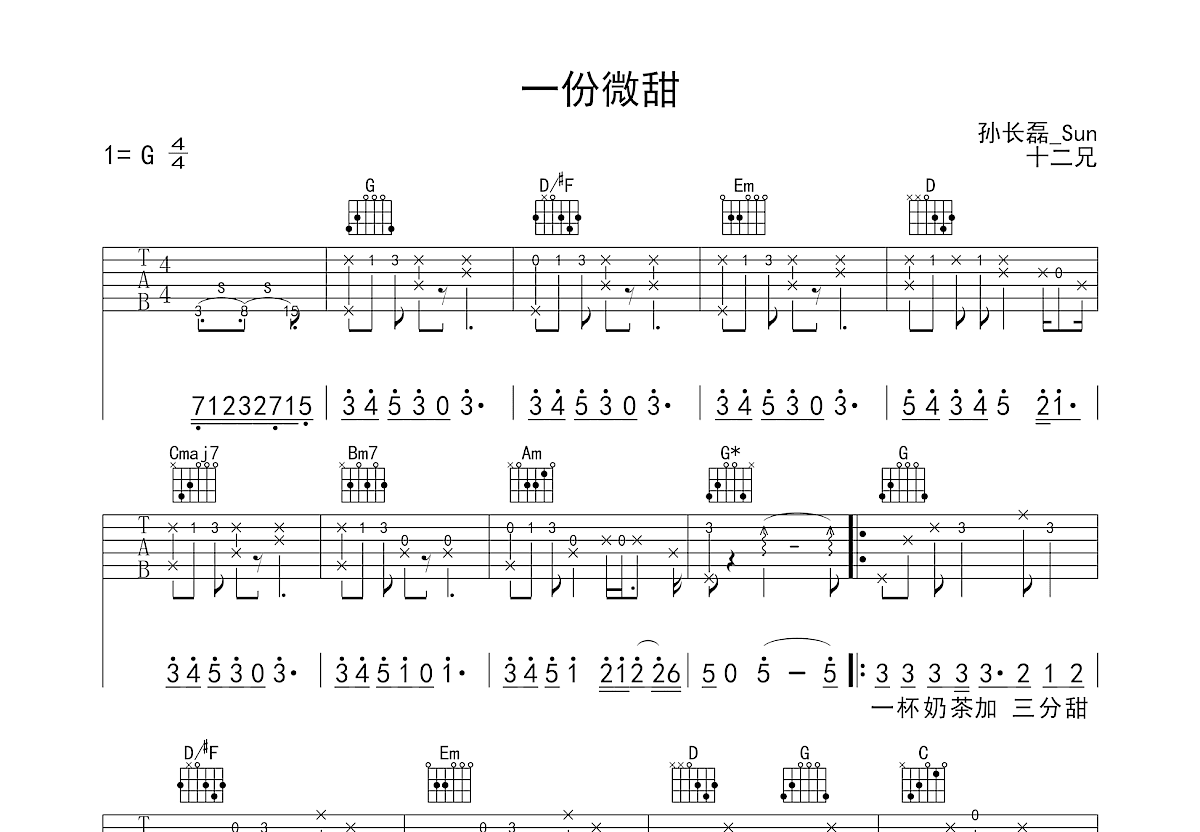 一份微甜吉他谱预览图