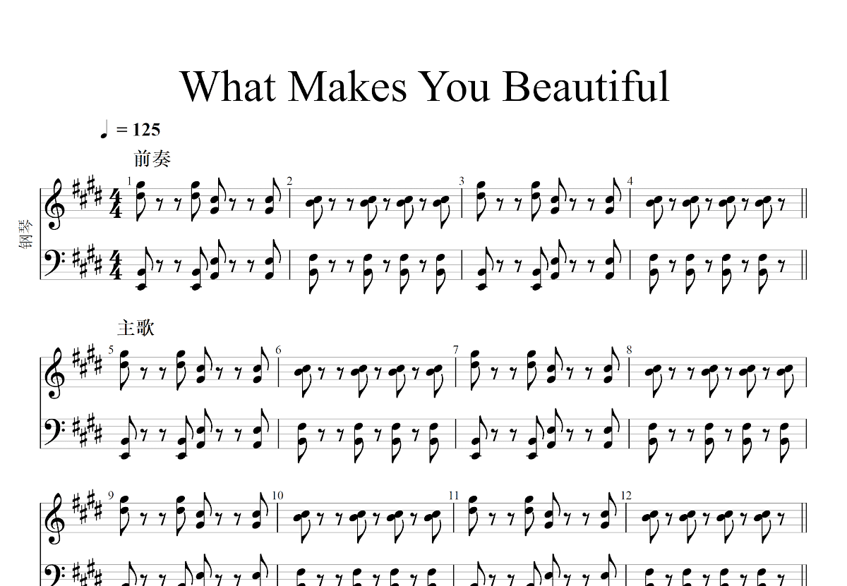 What Makes You Beautiful吉他谱_One Direction_E调总谱