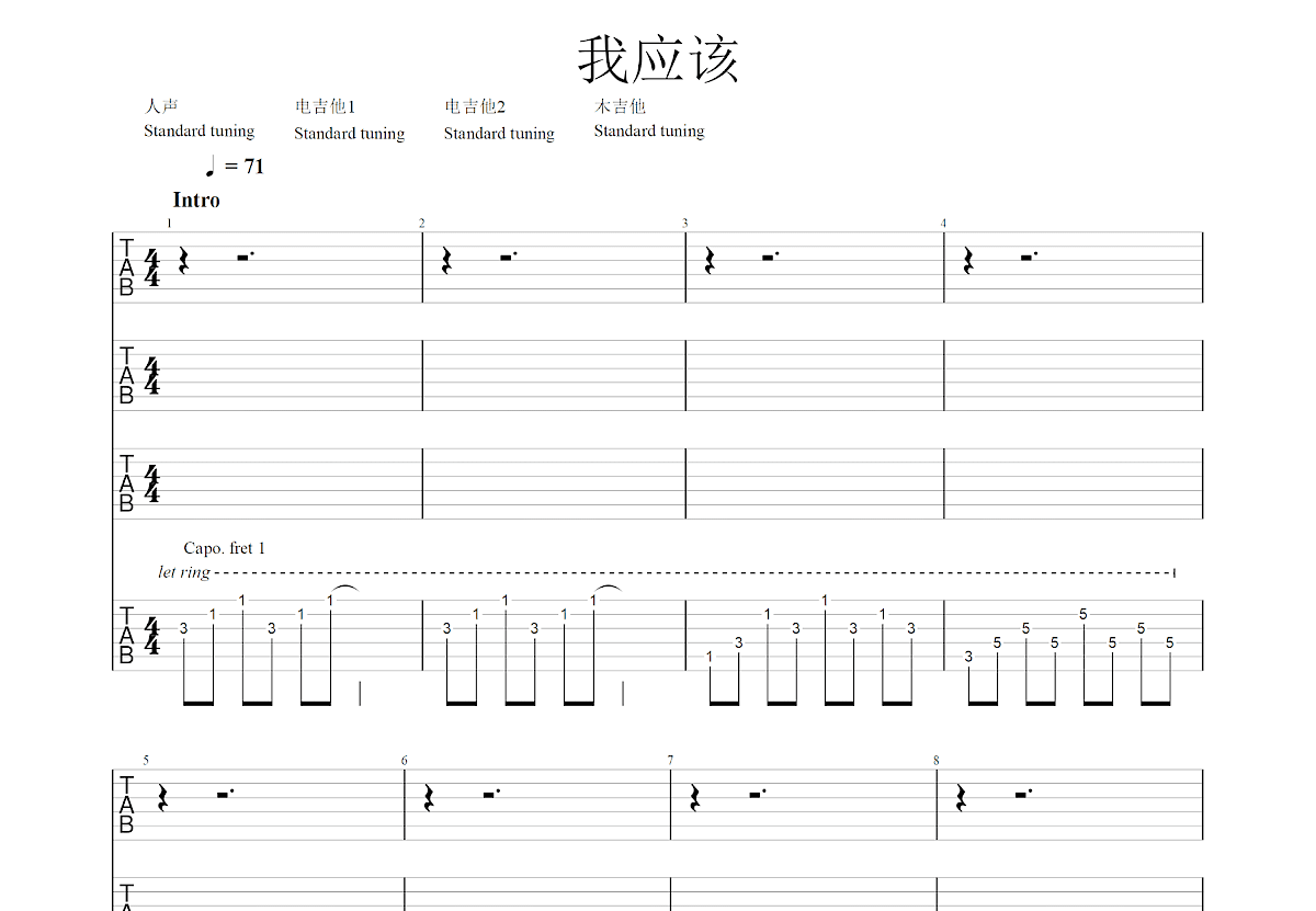 我应该吉他谱预览图