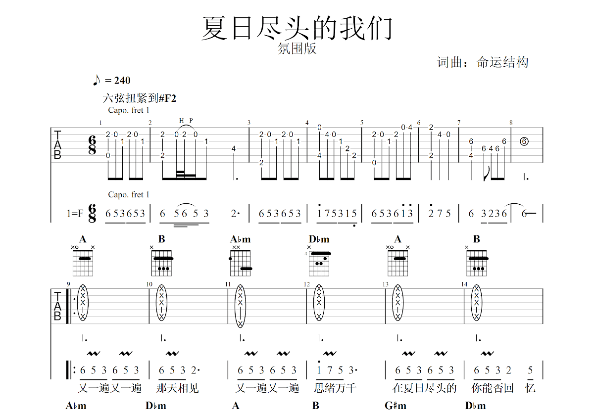 夏日尽头的我们吉他谱预览图