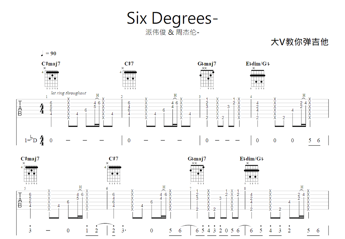 Six Degrees吉他谱预览图