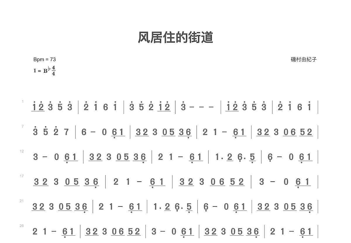 风居住的街道简谱预览图