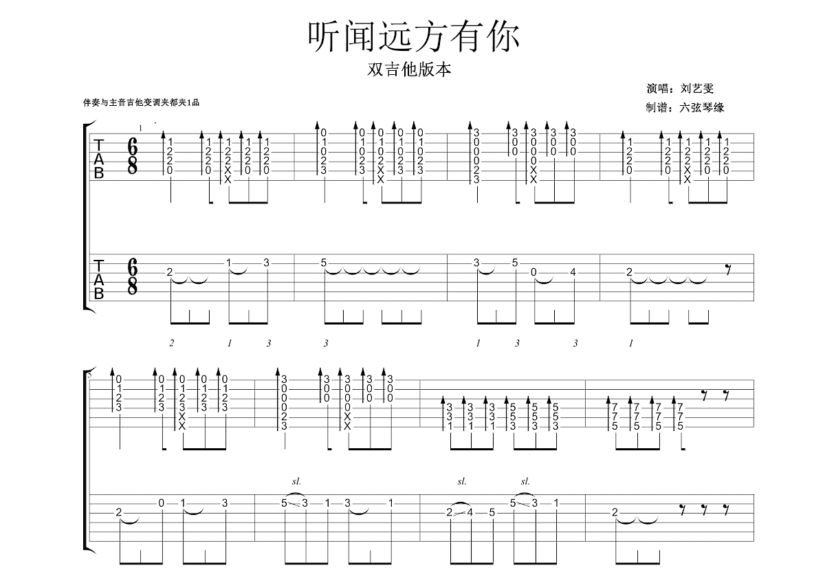 听闻远方有你吉他谱预览图