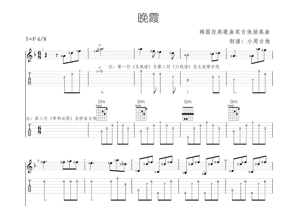 晚霞吉他谱预览图