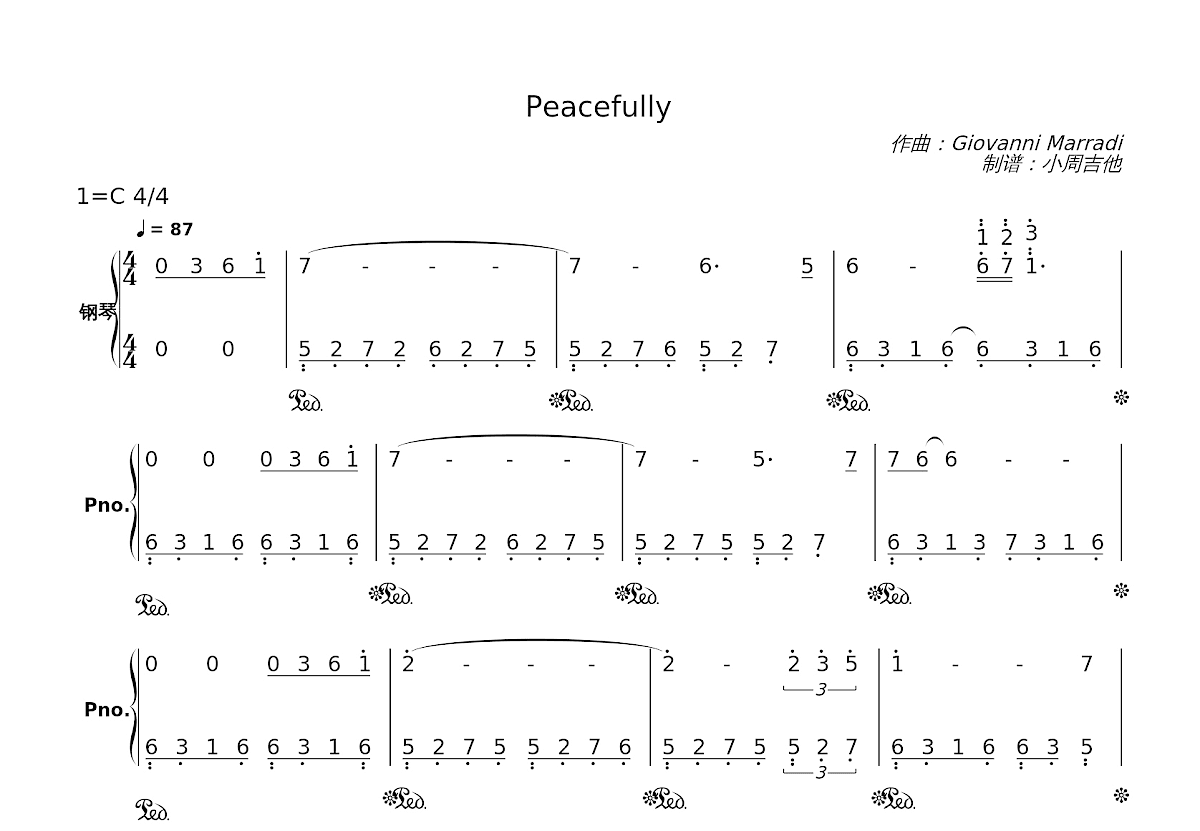 Peacefully简谱预览图