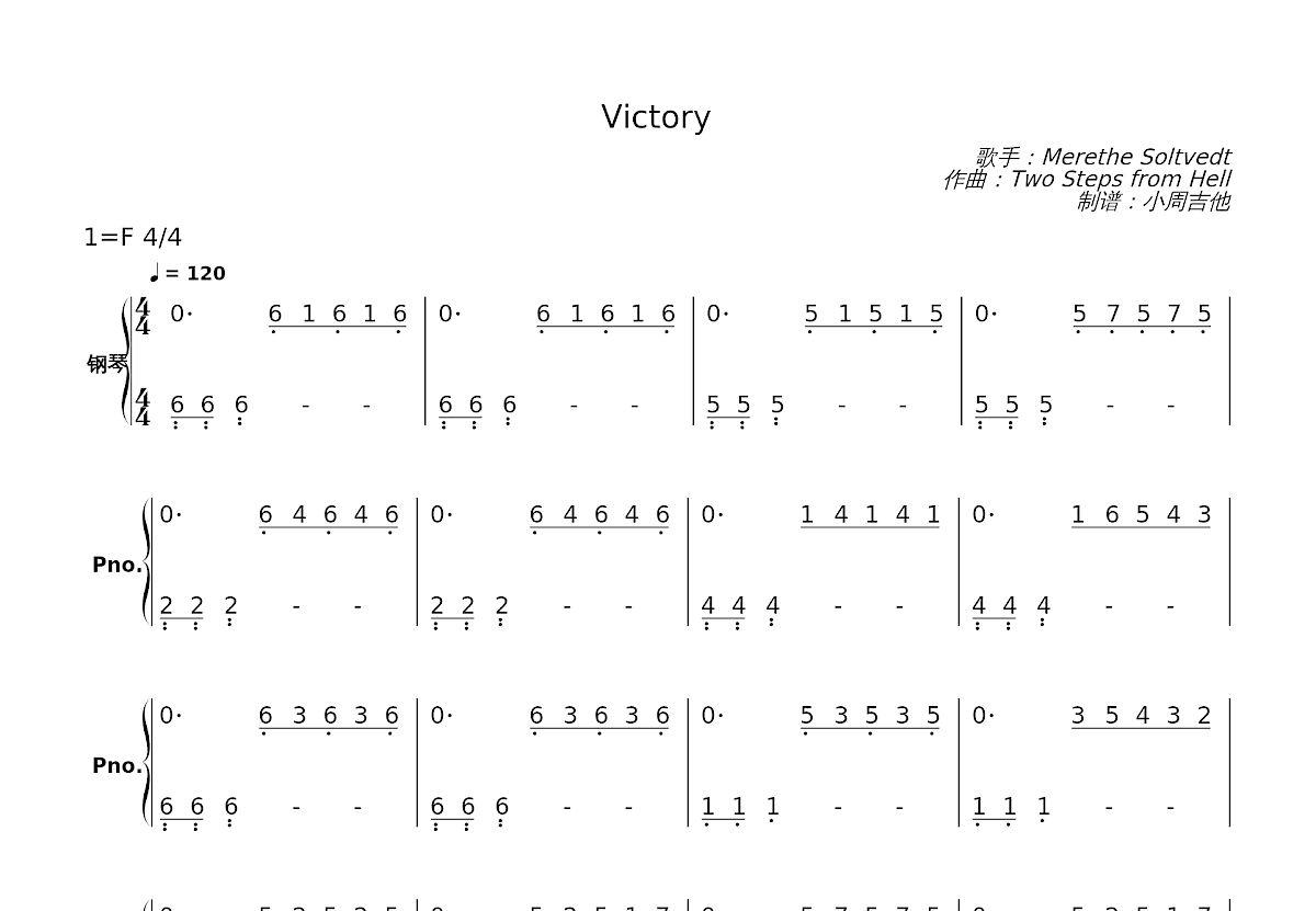 Victory简谱预览图