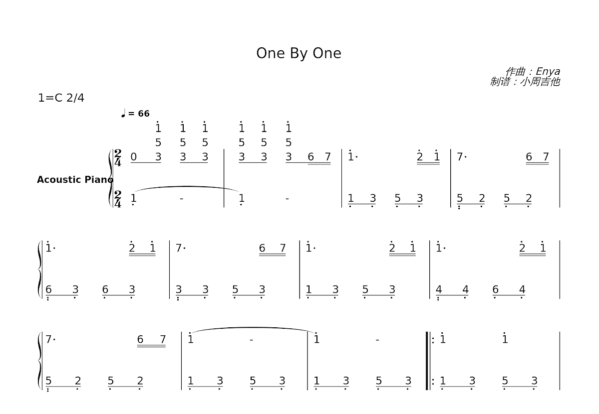 One By One简谱预览图