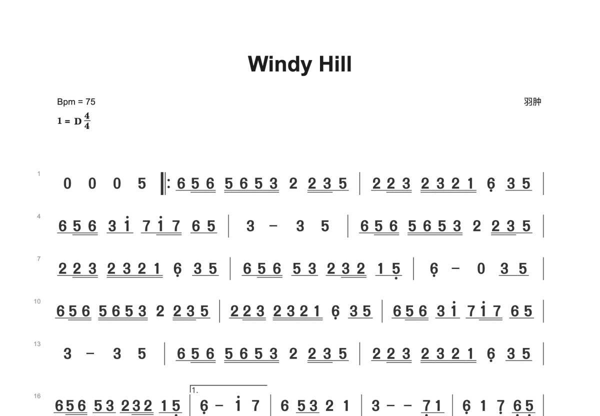 Windy Hill简谱预览图