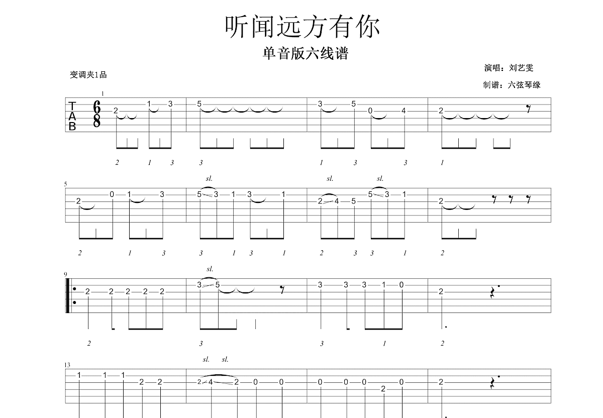 听闻远方有你吉他谱预览图